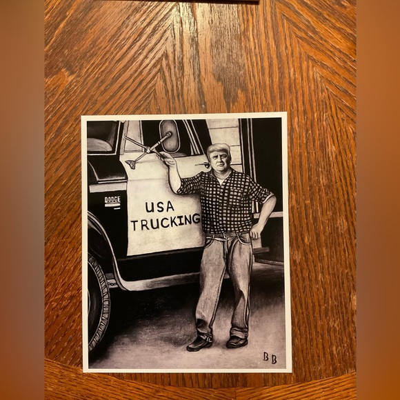 🇺🇸”Trump For Truckers, Let Freedom Ring” Original Art Black & White Print! - Picture 7 of 11